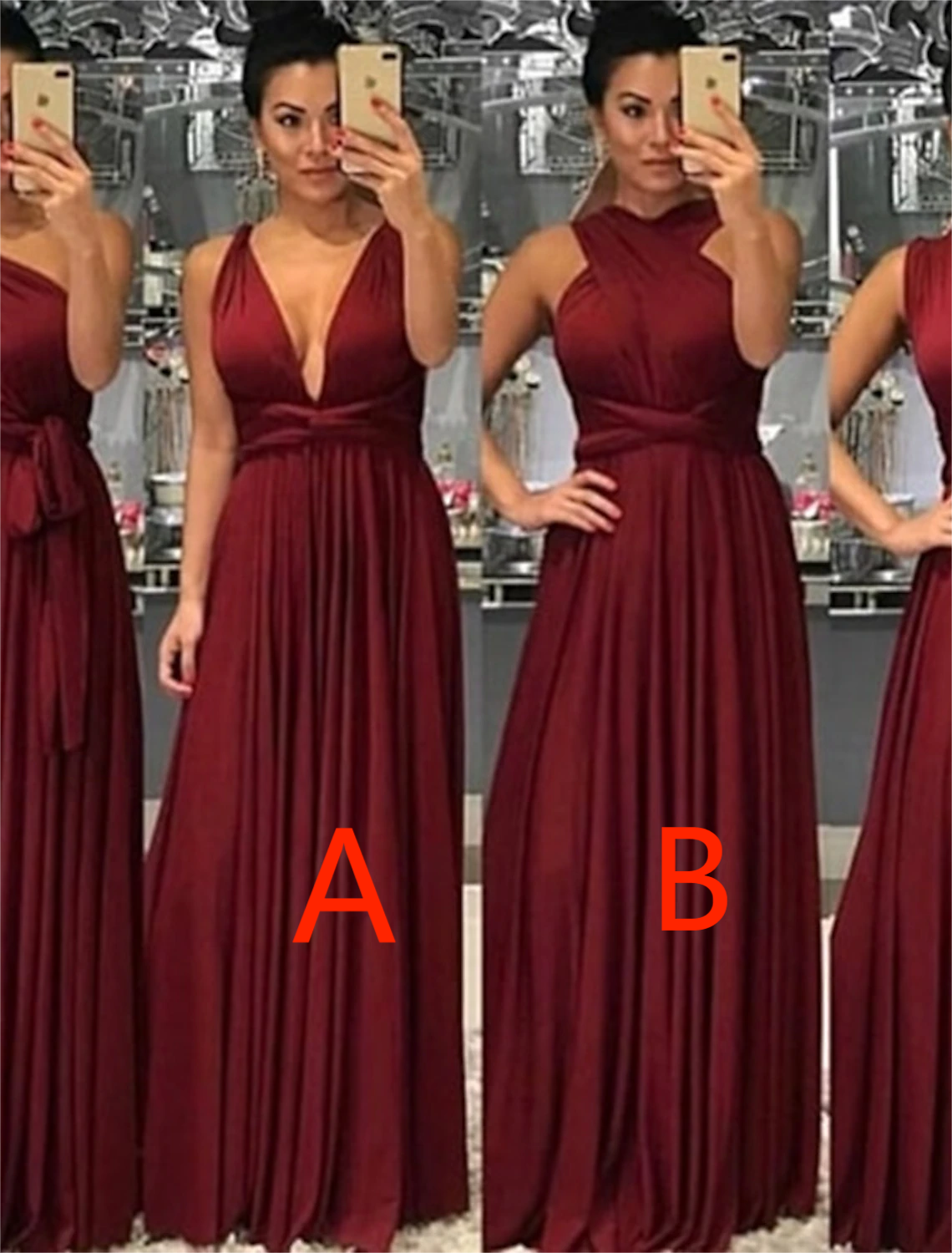Wholesale A-Line Bridesmaid Dress V Neck Sleeveless Convertible Floor Length Spandex with Sash / Ribbon / Pleats